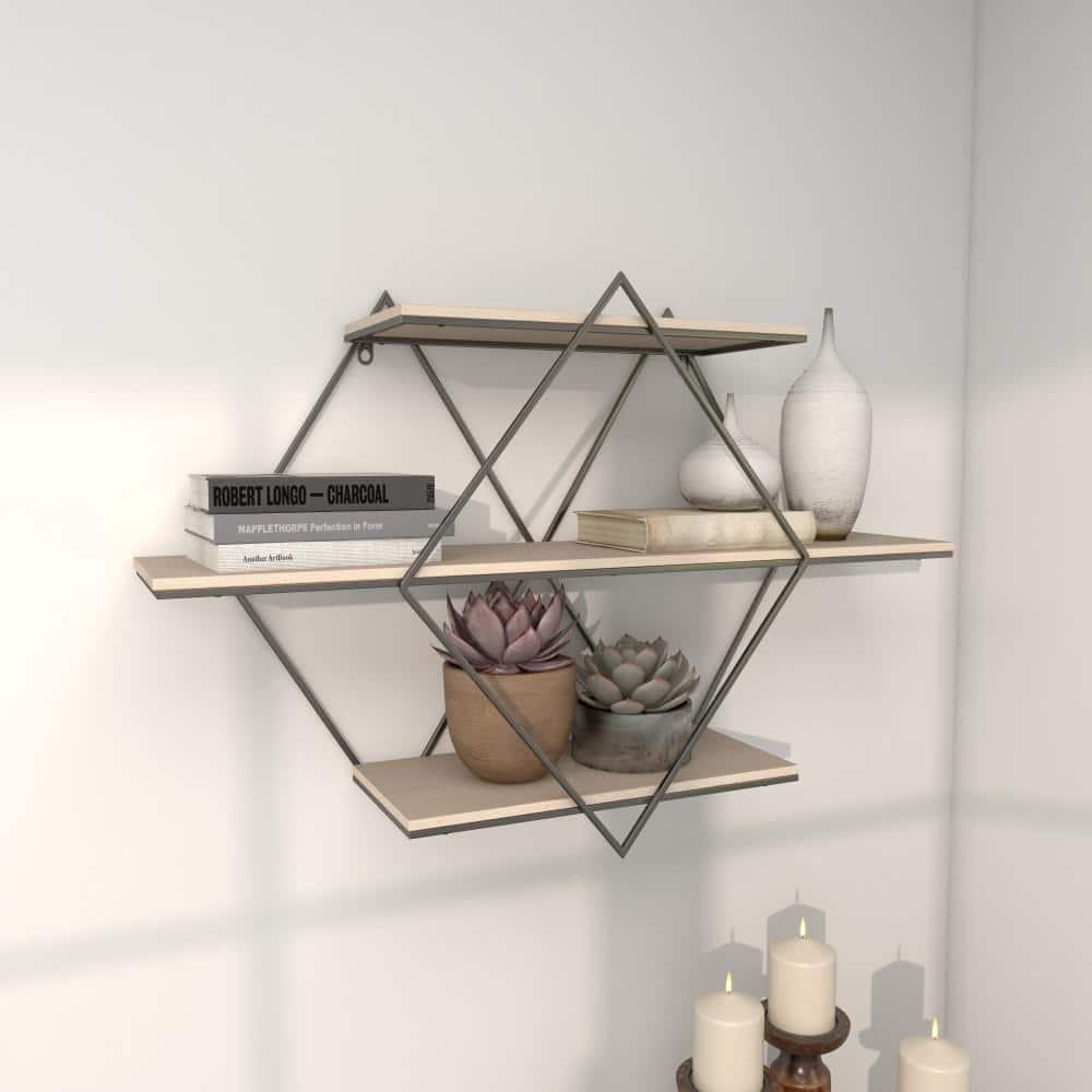 DecMode Brown Wood Contemporary Wall Shelf