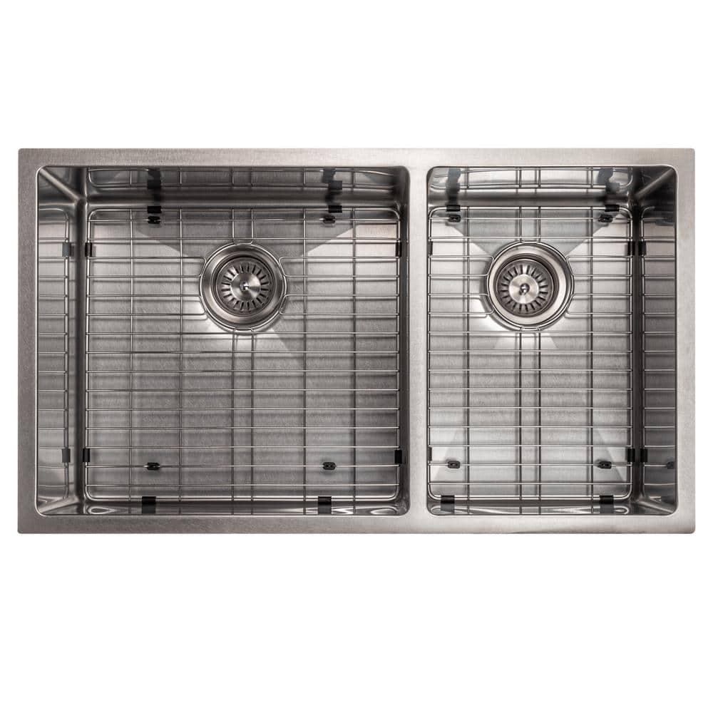 ZLINE 33 in. Chamonix Undermount Double Bowl DuraSnow Stainless Steel Kitchen Sink W/ Bottom Grid (SR60D-33S)