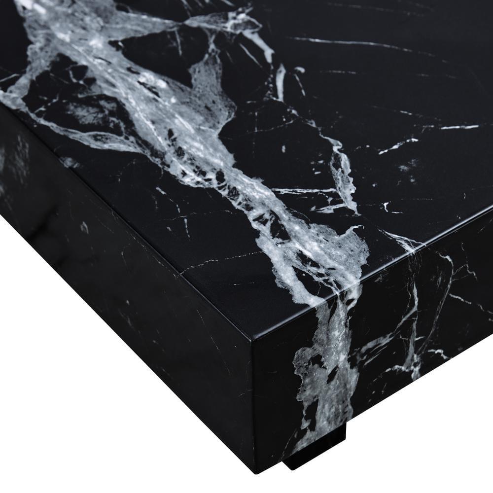 Sudica Compact Marble Coffee Table, 31" Square Center Table with Stainless Steel Storage for Living Room(Black)