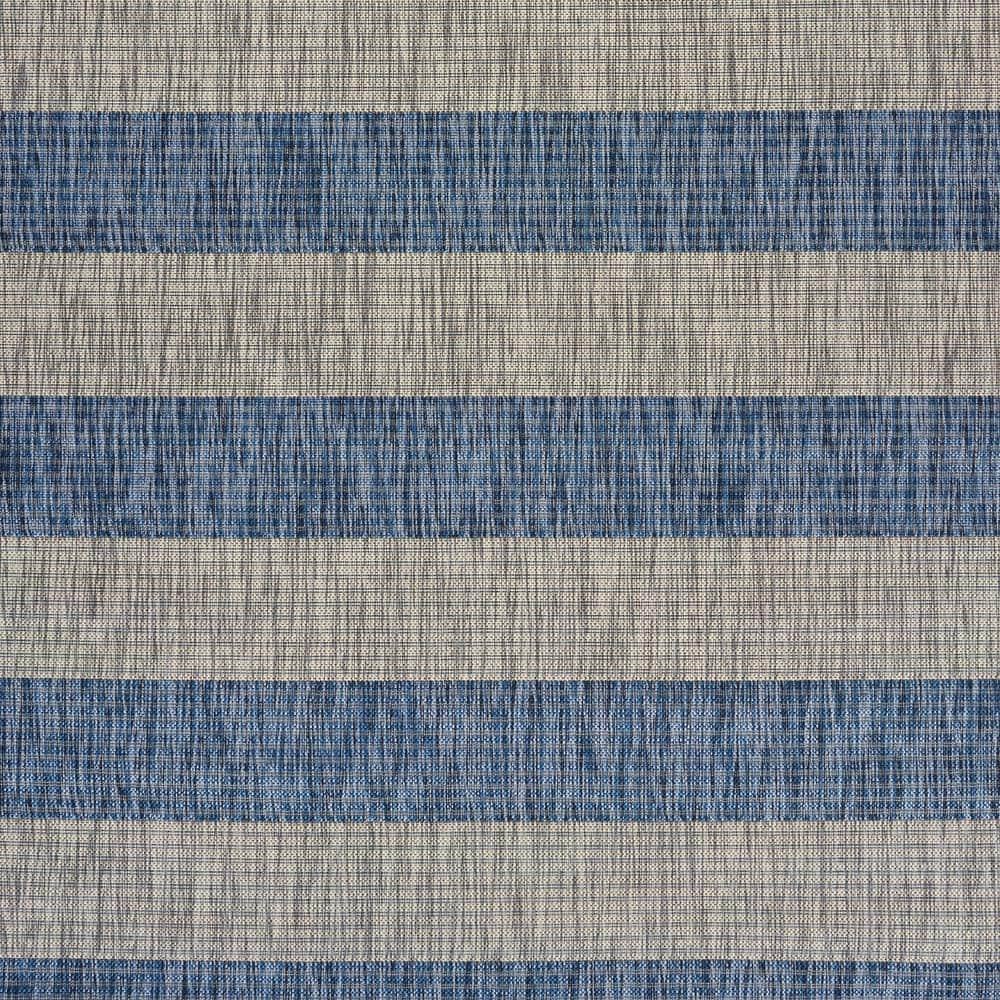 LR Home Camila 7'9" x 9'9", Gray/Blue Stripe Fade, Stain, and Moisture Resistant Indoor/Outdoor Area Rug