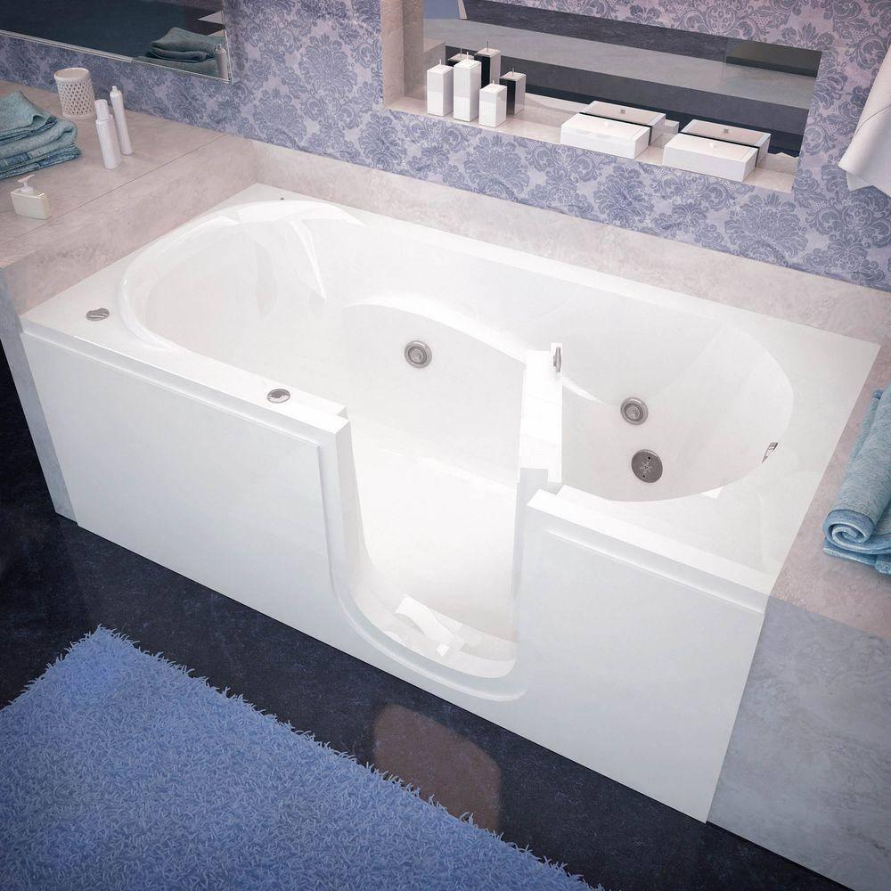 Rampart Nova Heated Step In 5 ft. Walk-in Whirlpool Bathtub with 4 in. Tile Easy Up Adhesive Wall Surround in White