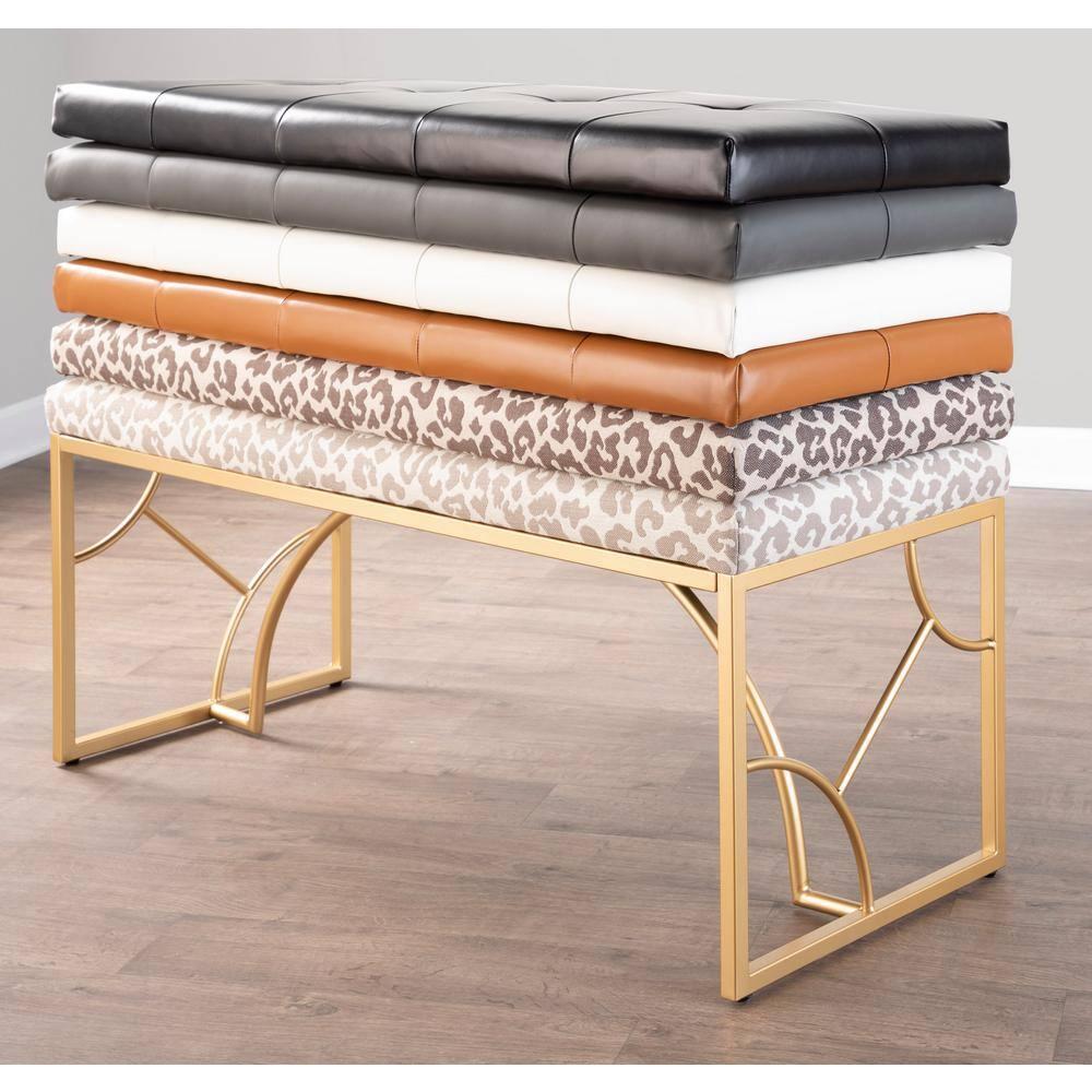 Constellation Black Faux Leather and Gold Metal Bench