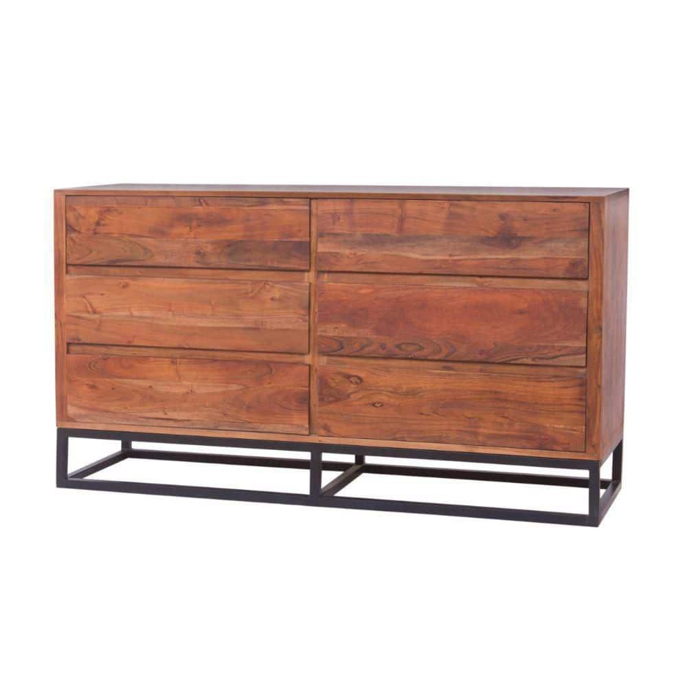 Birch Lane™ Pantai Modern Acacia Wood Dresser or Display Unit With Metal Base, Walnut Brown and Black