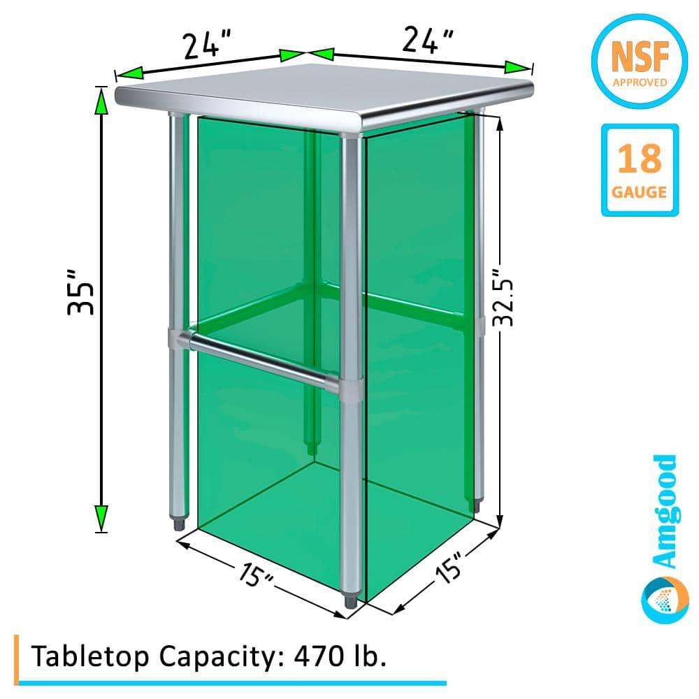 Amgood Stainless Steel Open Base Work Table