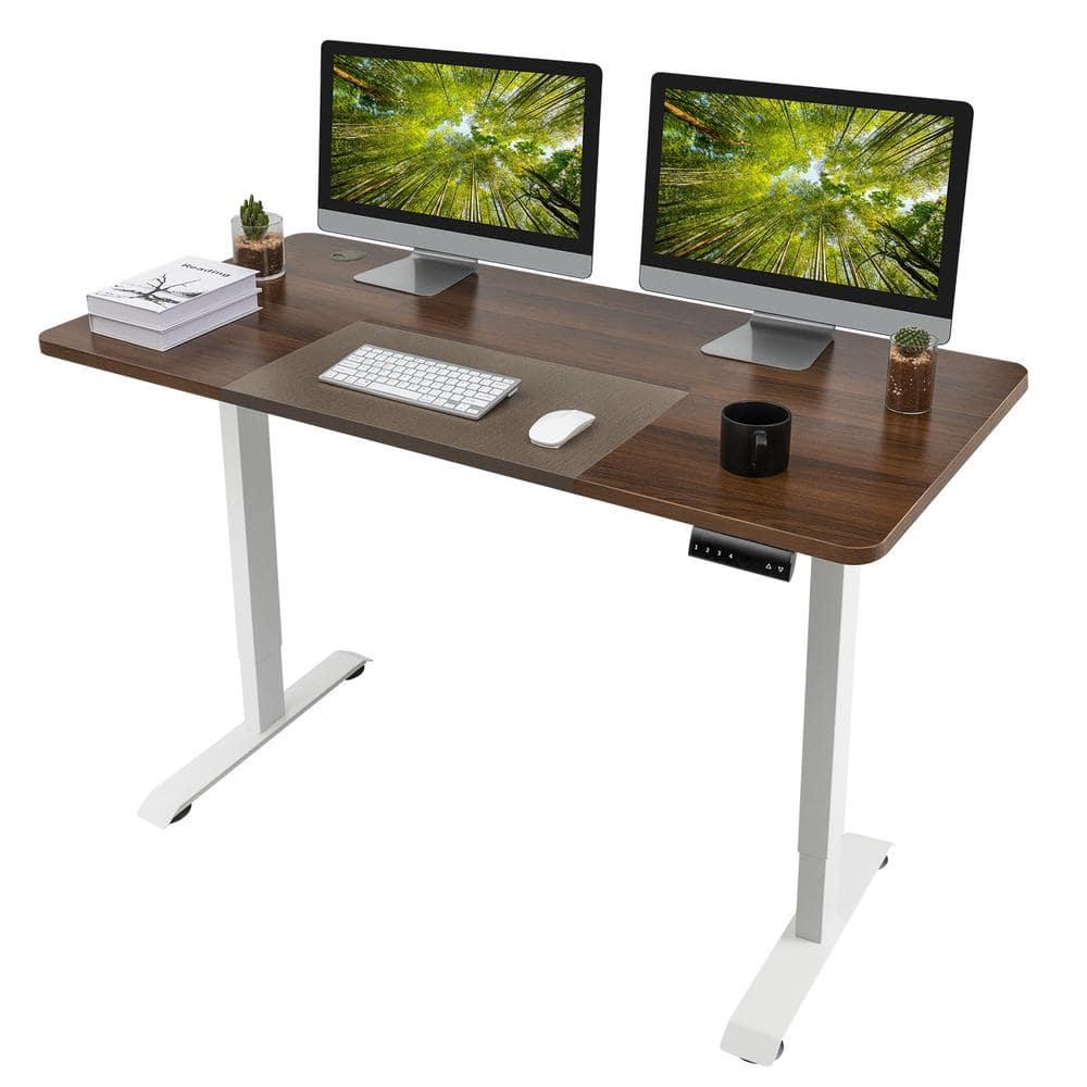 Lacoo Electric Height Adjustable Standing Desk with 55 inch Wooden Tabletop, Sit Stand Office Desk with Memory Preset Controller, Brown