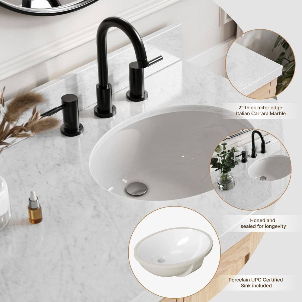 Ariel Cambridge 36 In. Right Offset Vanity With 2 In. Carrara Marble Countertop