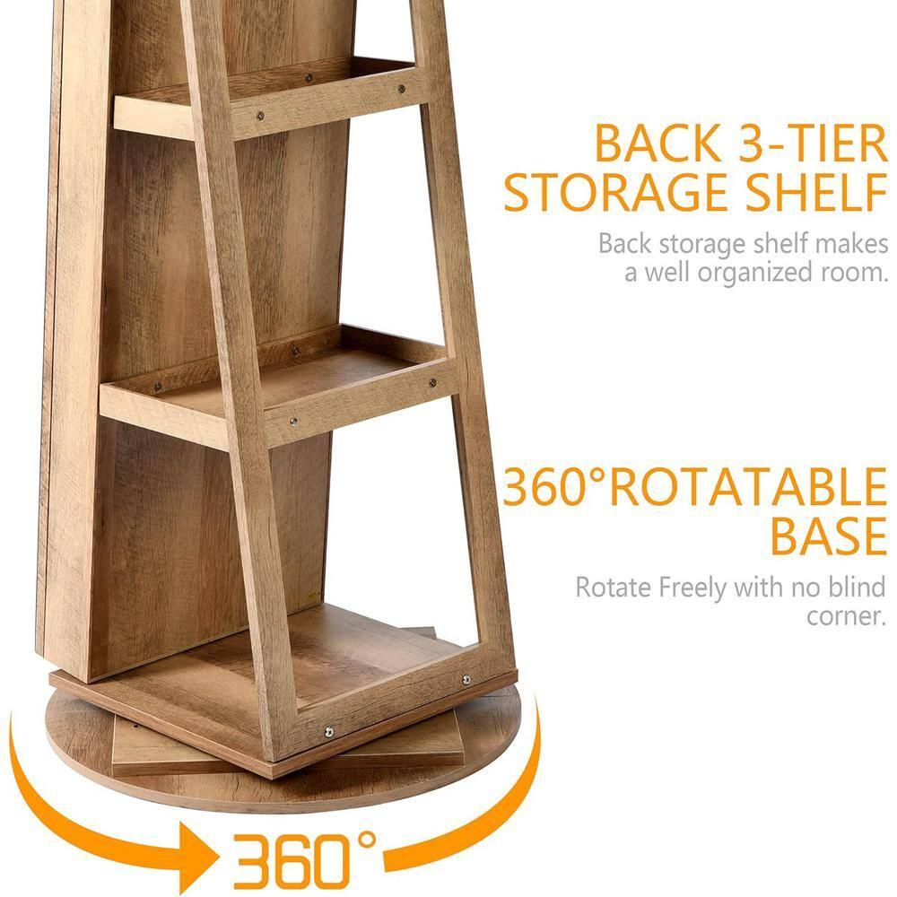 Natural Light Wood 63" Swivel Jewelry Cabinet with Mirror