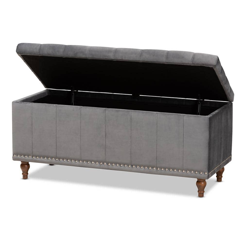 Kaylee Velvet Upholstered Button Tufted Ottoman Bench with Interior Storage - Baxton Studio