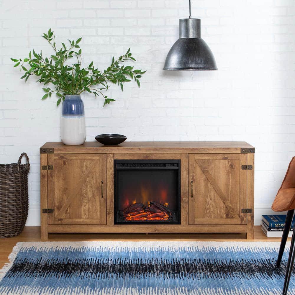 Barnwood 58" Rustic Fireplace TV Stand with Cabinet