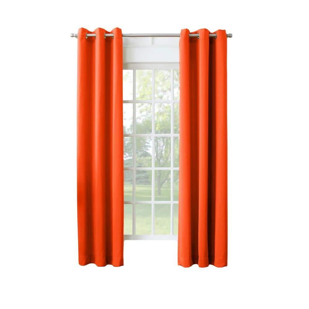 40"x84" Sun Zero Room Darkening Lazlo Grommet Curtain Panel Tangerine Orange: Modern Thermal Insulated, Energy Efficient