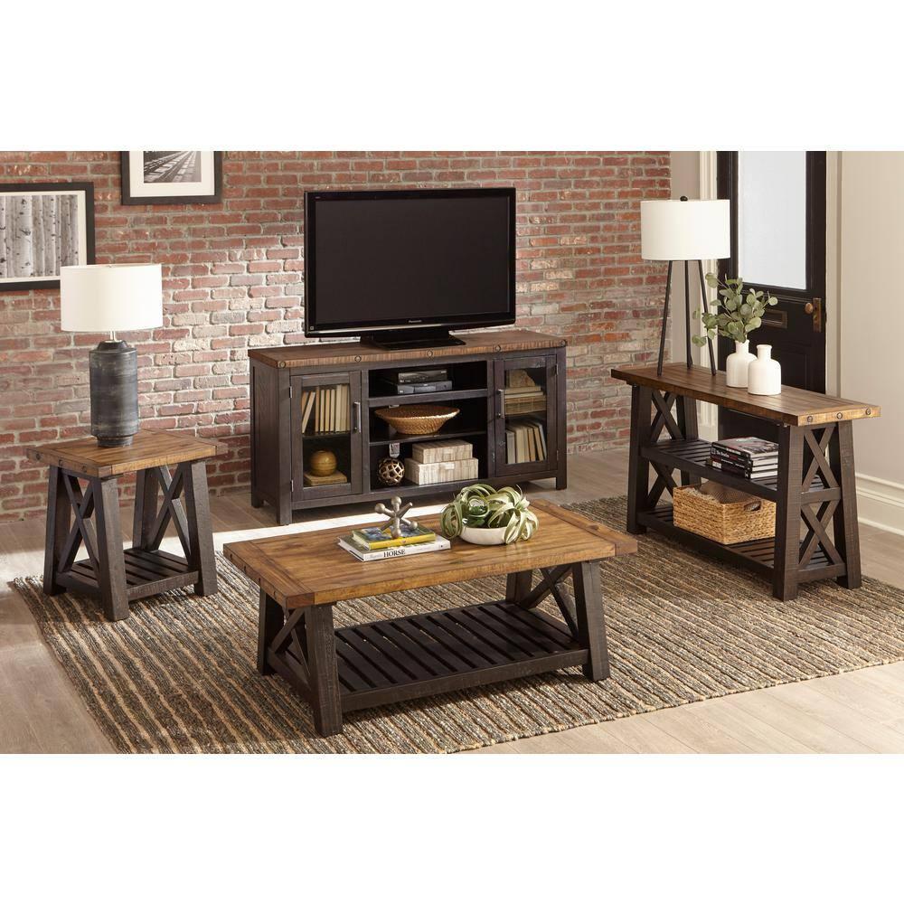 End Table with Slatted Shelf and X Legs, Brown and Black- Saltoro Sherpi