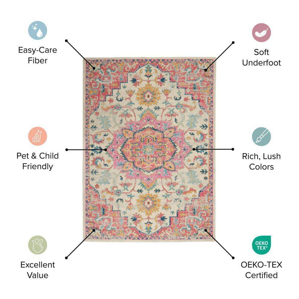 Nourison Passion Medallion Bohemian Indoor Rug Ivory/Fuchsia 8' x 10'