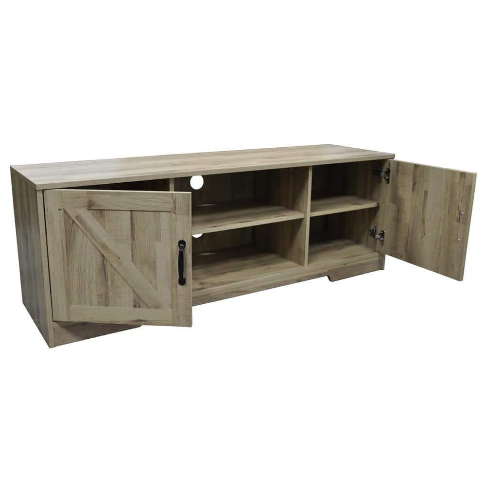 AndMakers 59 in. Farmhouse Oak TV Stand For TVs Up To 59" with 2 Storage Cabinets, Wood Barn Door Media Television Console Table With Storage
