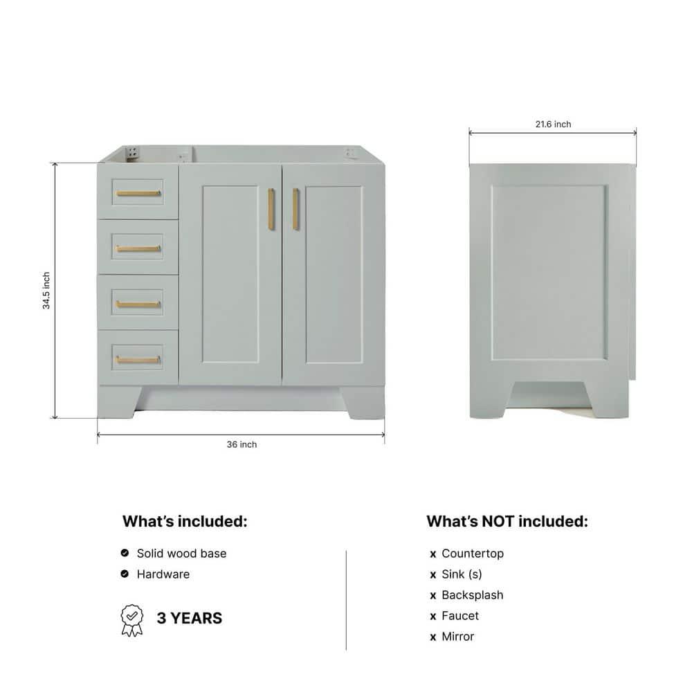 Ariel Q036s-R-Bc Taylor 36" Free Standing Hardwood Single Vanity Cabinet Only - Grey