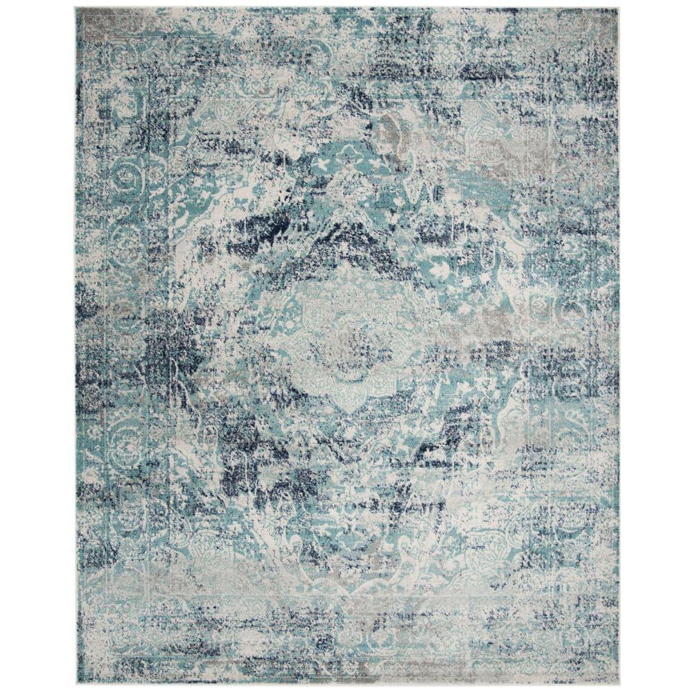SAFAVIEH Madison Willoughby Overdyed Floral Area Rug, Ivory/Blue, 10' x 14'
