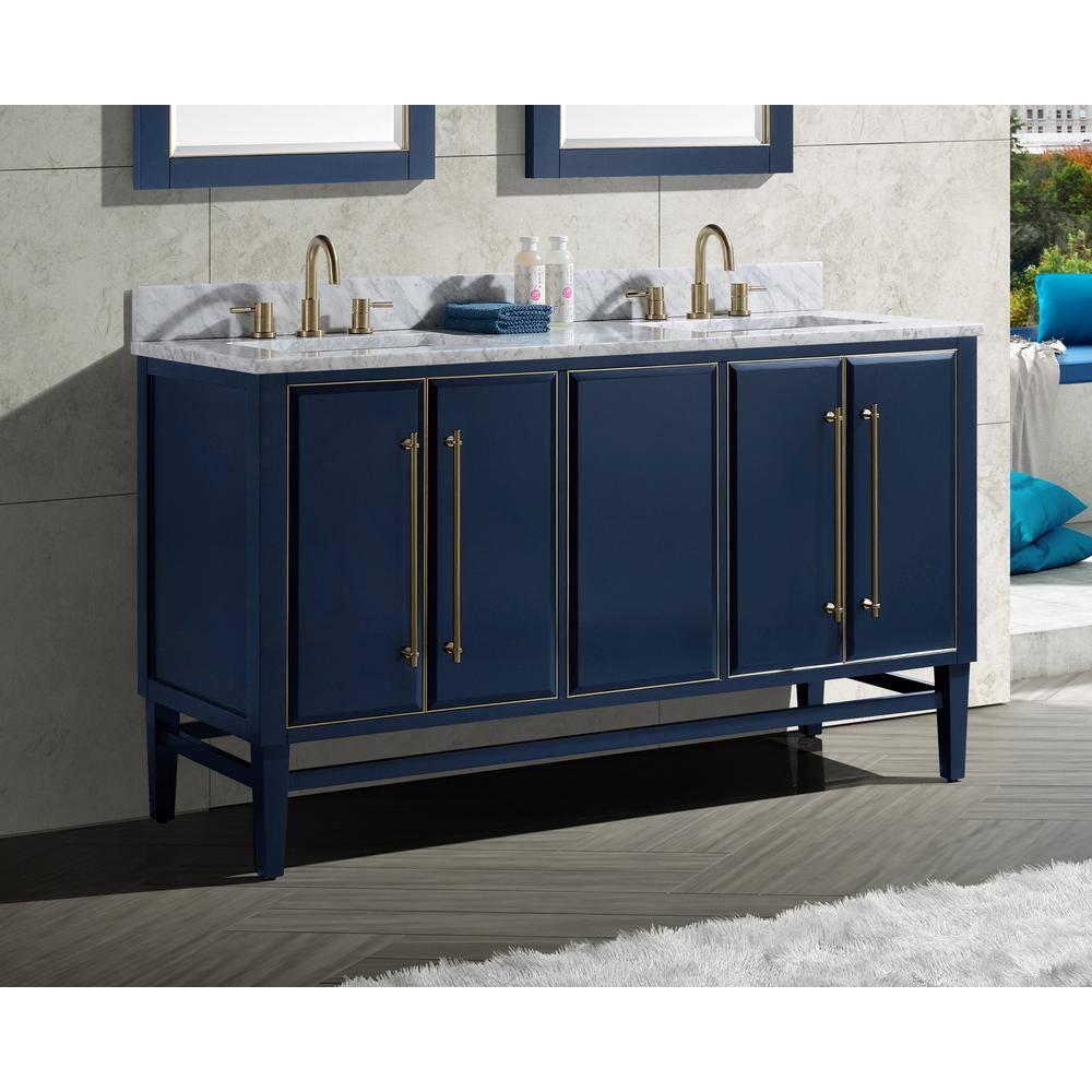 Navy Blue and Gold Double Sink Vanity with Marble Top