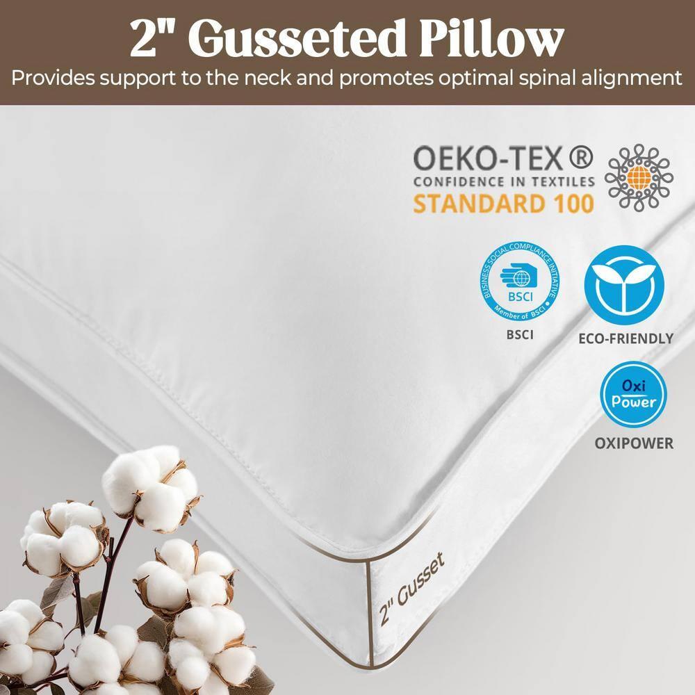 Unikome Goose Down Feather Gusseted Bed Pillows, Pillows Standard Size Set of 2, 100% Soft Cotton Cover, Pillow for Back, Stomach or Side Sleepers