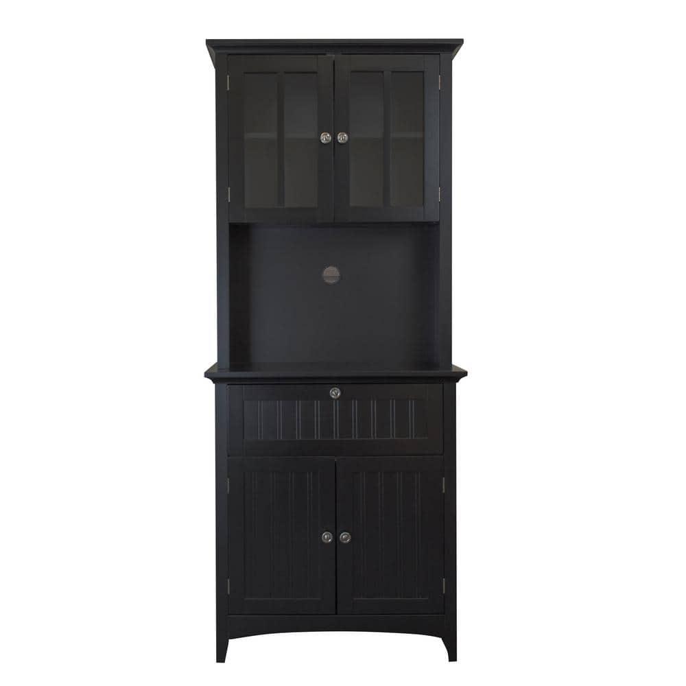 OS Home & Office Buffet & Hutch with Framed Glass Doors & Drawer, Black