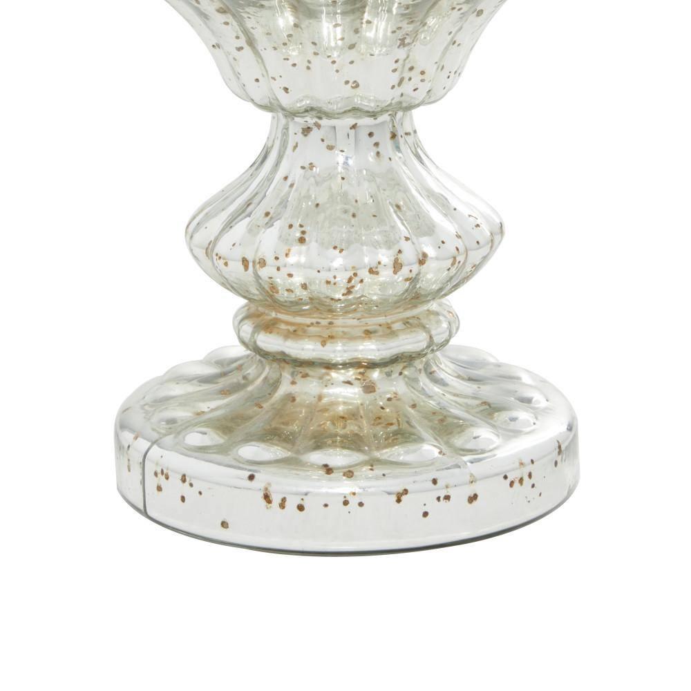 DecMode Silver Glass Handmade Turned Style Pillar Hurricane Lamp with Faux Mercury Glass Finish