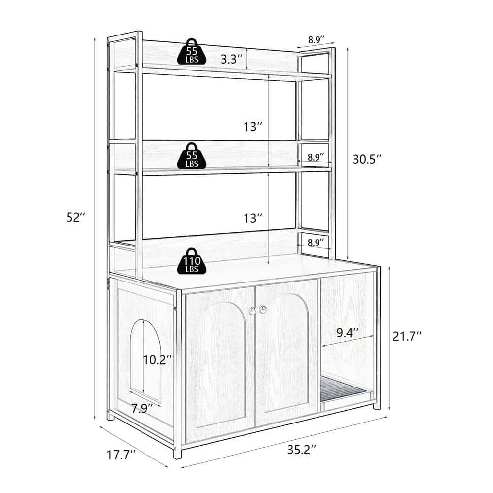 Cat Litter Box Enclosure Furniture Hidden with Barn Door Large Wooden Cat Washroom Furniture with Multi Layered Shelf Storage Wooden Cat House Furniture Storage Sturdy Indoor Cat Cabinet