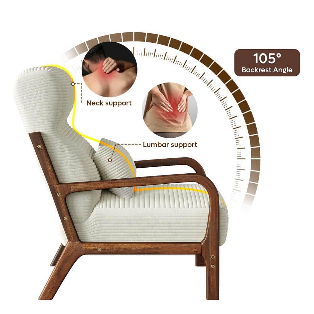 Bestier Mid Century Accent Chair Heightened Headrest with Removable Armrest Pillows,with Solid Wood Frame for Living Room, Bedroom, White