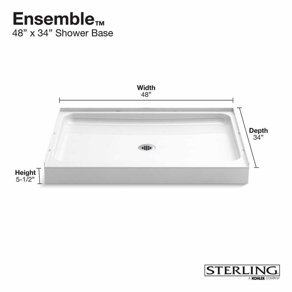 White High Gloss Vikrell 48-Inch Shower Base with Center Drain