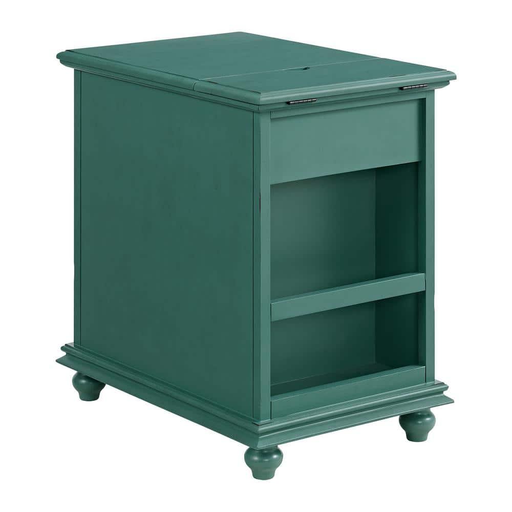 Elegant Chairside Table with Power Antique Teal Green - Martin Svensson Home