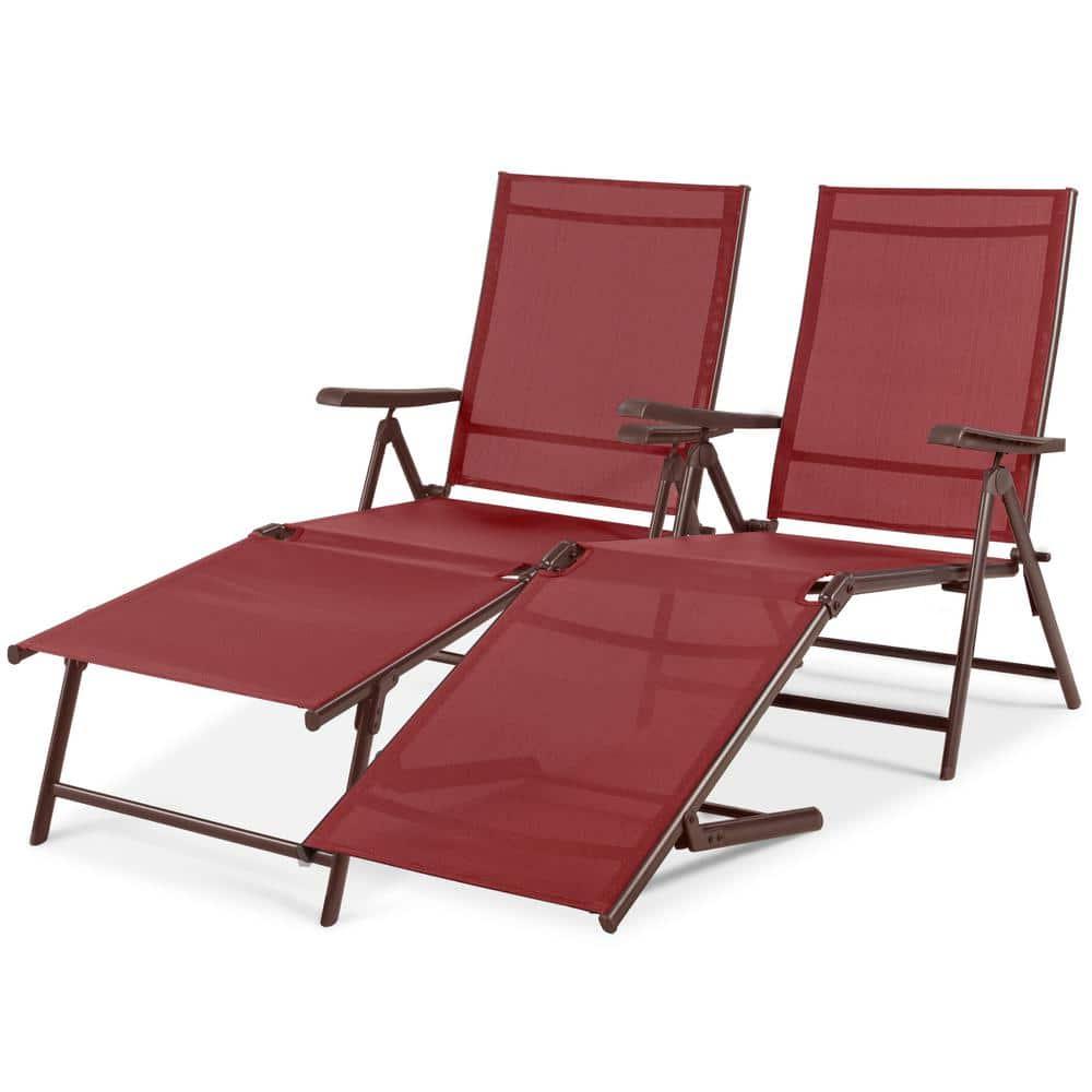 Best Choice Products Set of 2 Outdoor Patio Chaise Lounge Chair Adjustable Folding Pool Lounger w/ Steel Frame - Red