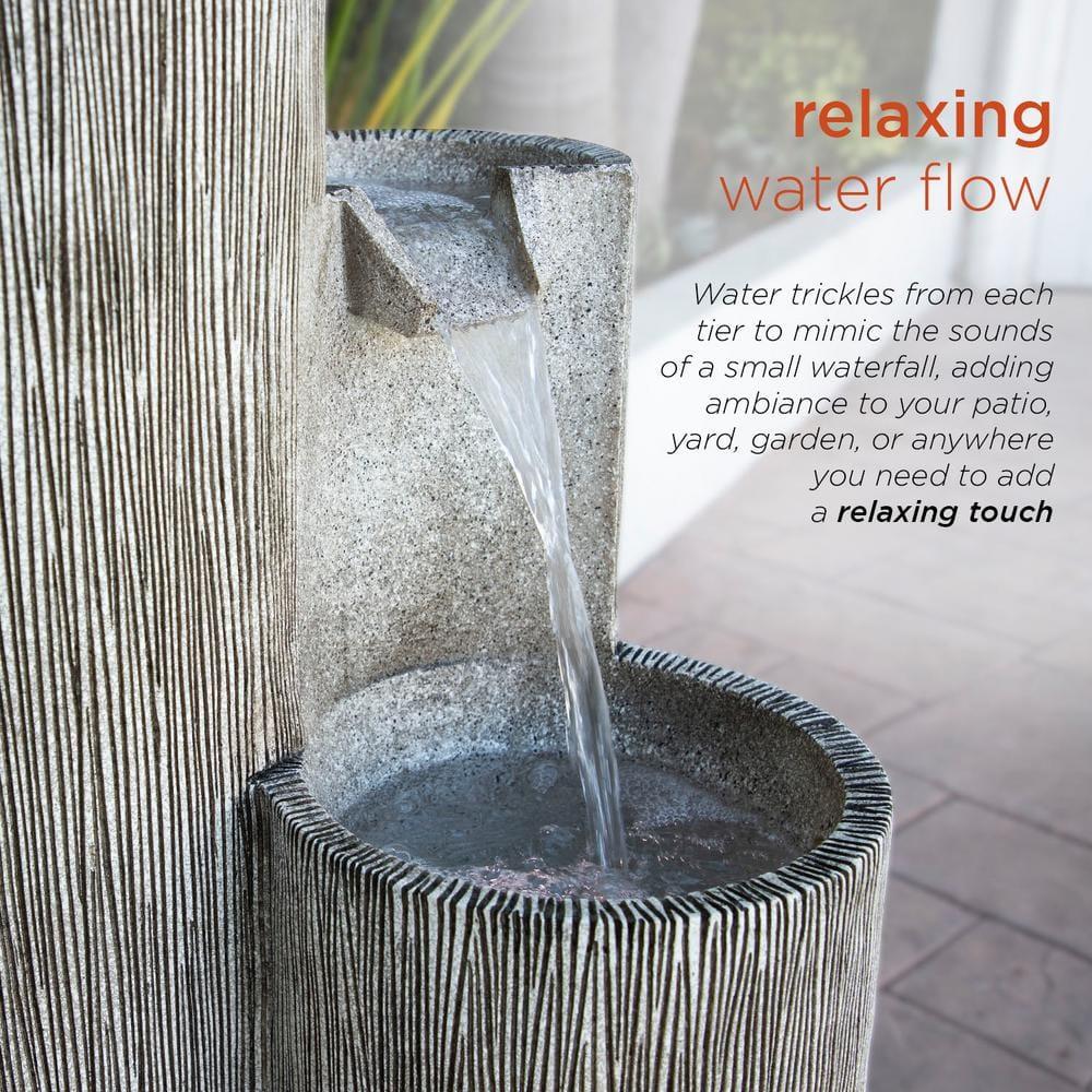 41" Resin Outdoor Tiering Column Zen Fountain with LED Lights Gray - Alpine Corporation