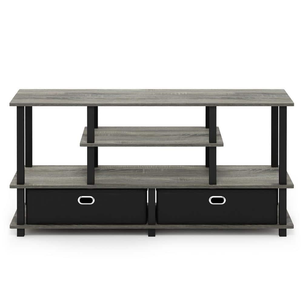 Furinno JAYA Large TV Stand for up to 55-Inch TV with Storage Bin, French Oak Grey/Black