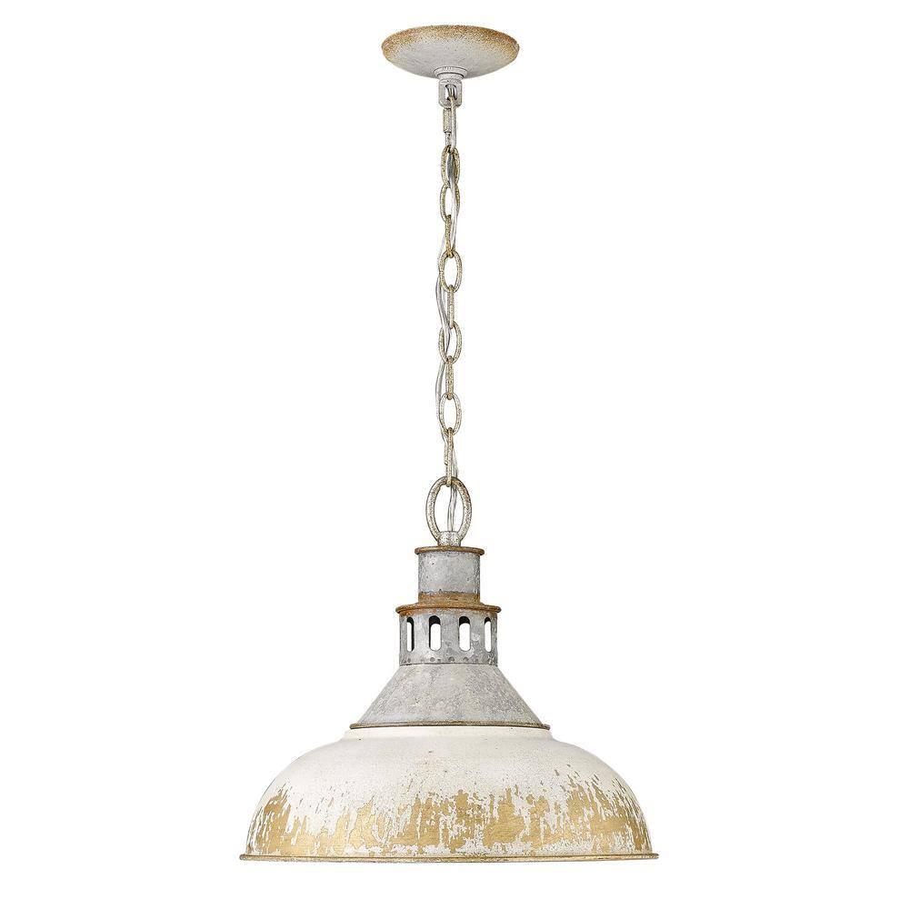 Golden Lighting Kinsley 1-Light Pendant in Aged Galvanized Steel with Antique Ivory