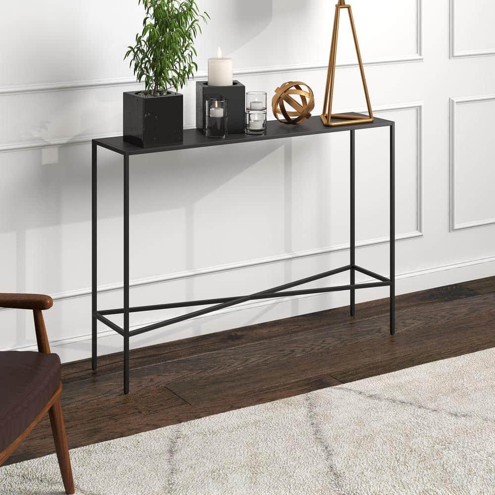 Evelyn&Zoe Henley 42" Wide Rectangular Console Table with Metal Top, Blackened Bronze