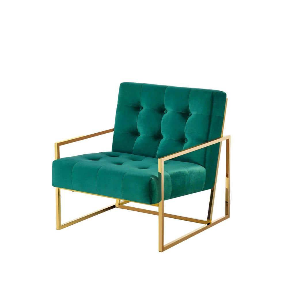 Best Master Furniture Beethoven 31.5" Velvet Accent Chair in Green/Gold Plated