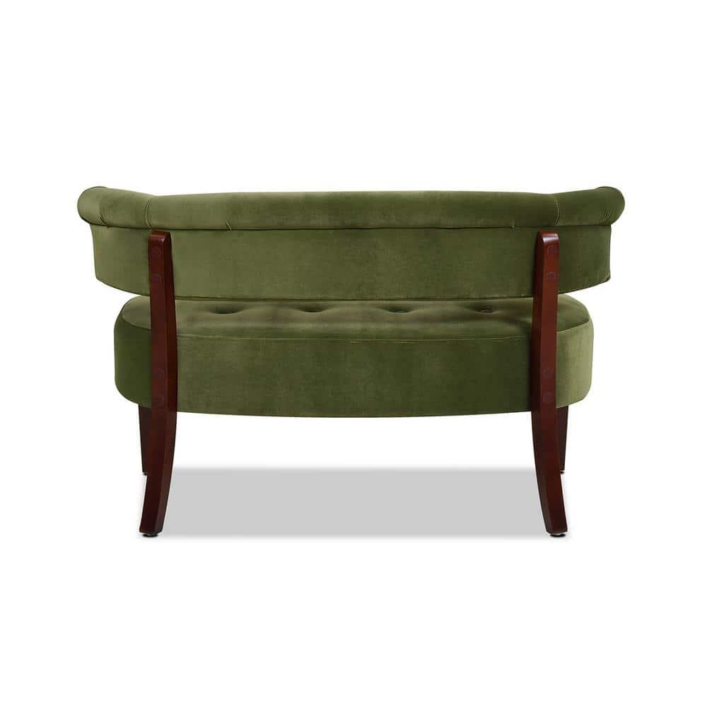 Jennifer Taylor Home Jared Roll Arm Tufted Bench Settee, Olive Green Velvet