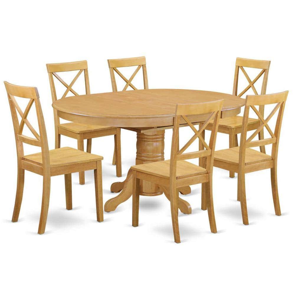 AVBO7-OAK-W - Table Set with a Dining Table and 6 Wood Chairs - Oak Finish