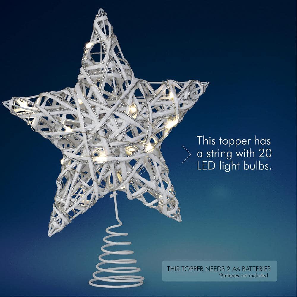 Ornativity Christmas Rattan Lit Tree Topper - White and Silver