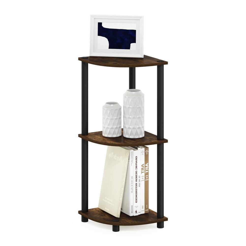 Furinno Turn-N-Tube 3-Tier Corner Display Rack Multipurpose Shelving Unit, Amber Pine/Black