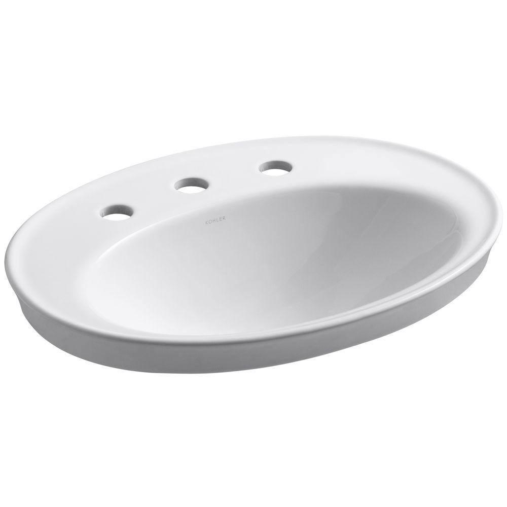Serif® Ceramic Oval Drop-In Bathroom Sink with Overflow