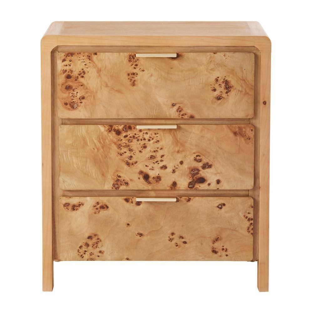 COZAYH Farmhouse 3 Drawer Dresser, Rustic Vintage Nightstand, Home Bedroom Wooden Side Table Burl Finish Vintage Accent, Natural
