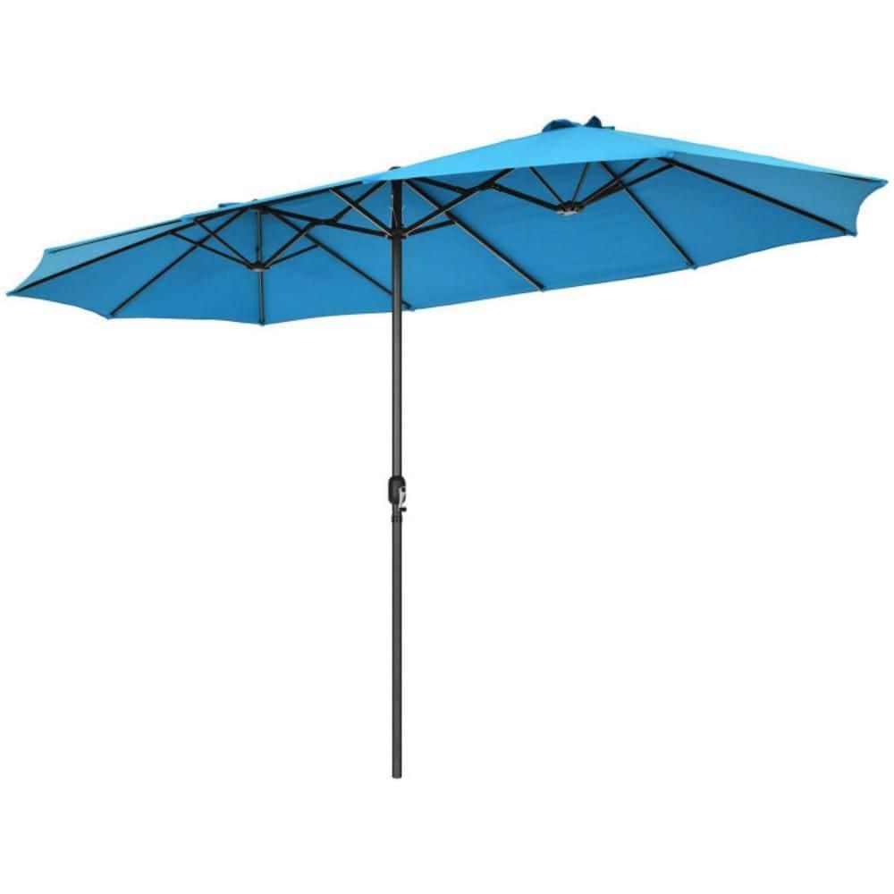 Costway 15FT Patio Double-Sided Umbrella Crank Outdoor Garden Market Sun Shade Blue