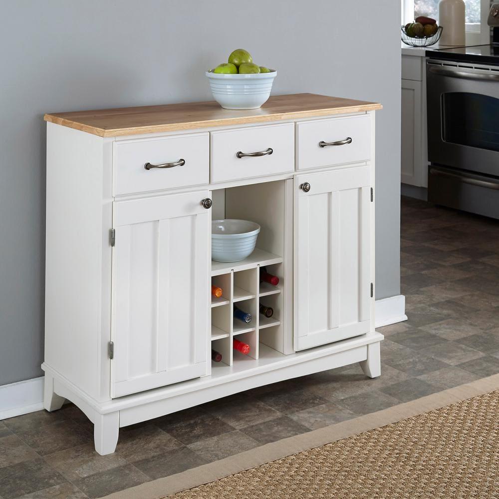 36.25" Sideboard Buffet Servers with Wood Top White - Home Styles: Kitchen Storage, Hutch Design, Wine Rack