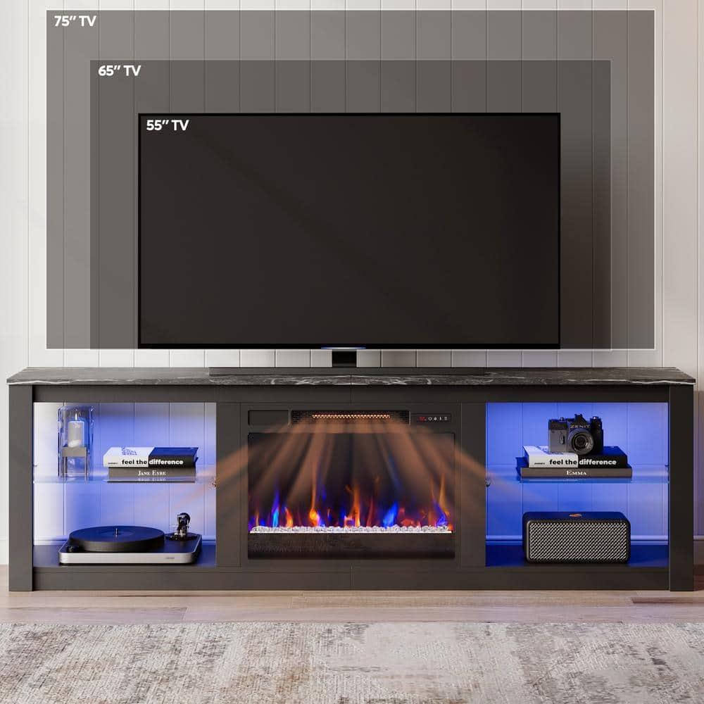 Bestier Electric Fireplace TV Stand for 75" TV Farmhouse LED Entertainment Center Console Table for Living Room in Black