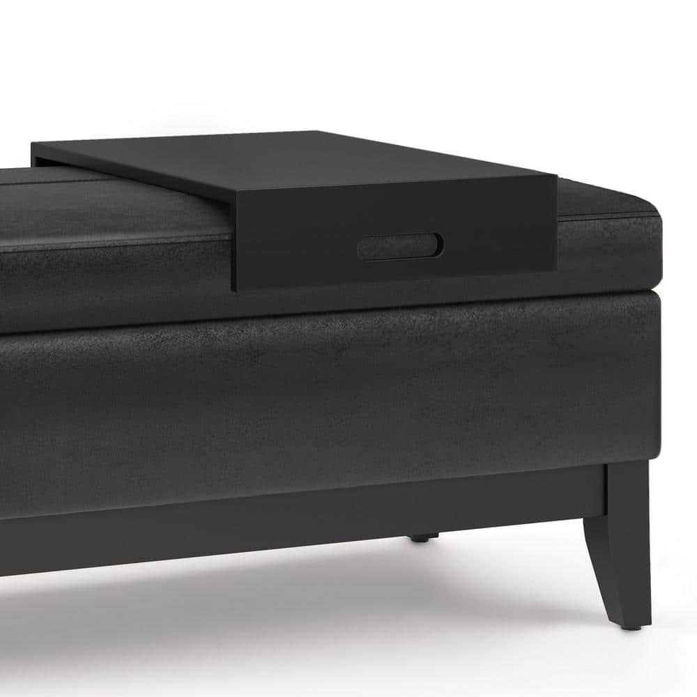 Simpli Home Oregon 42"W Upholstered Storage Ottoman Bench with Lift-Top Lid and Tray