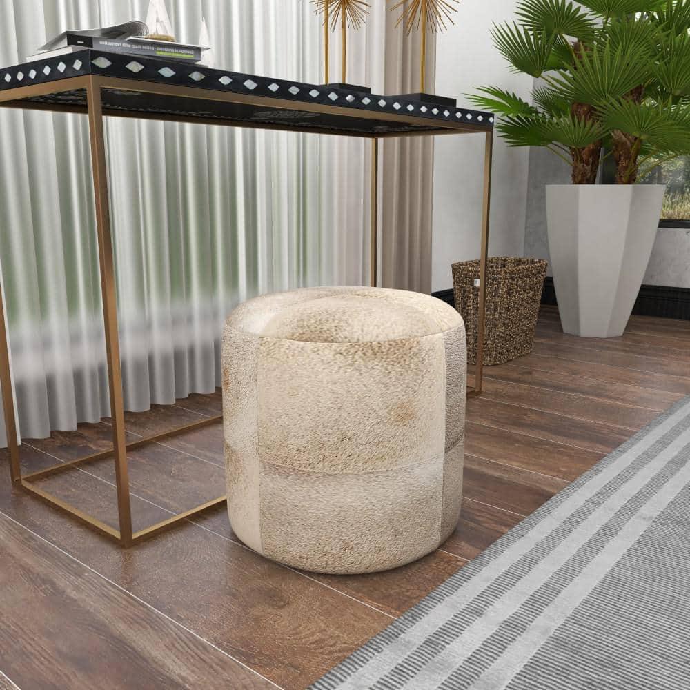 Wilson Smoke Gray and Brown Leather Hide Round Ottoman