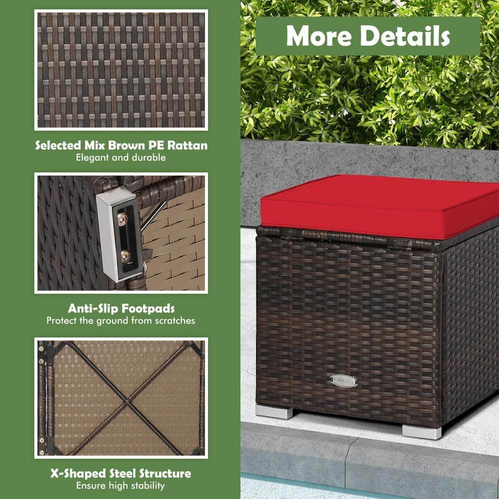 Latitude Run® 2-Pieces Patio Ottoman Set Outdoor Wicker Stool With Storage