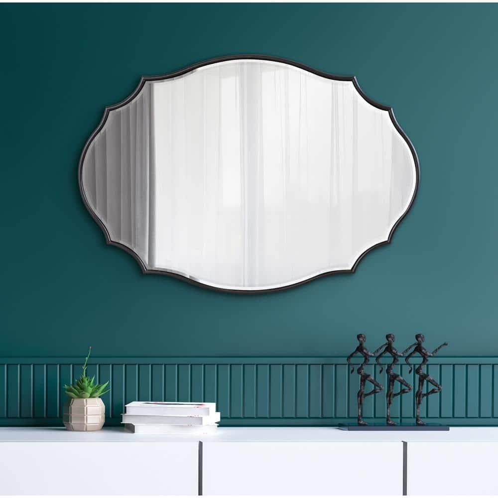 Kate and Laurel Leanna Modern Scalloped Wall Mirror, 18 x 24, Black, Glam Oval Mirror for Wall