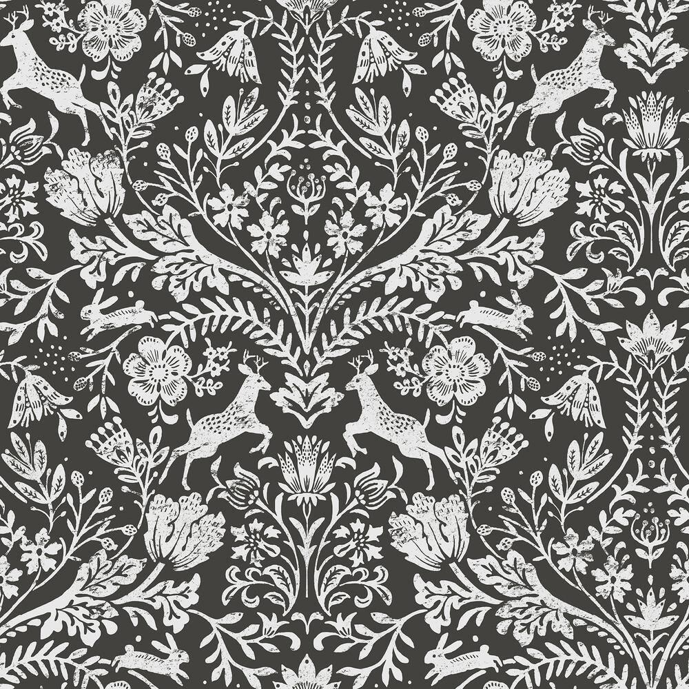 Chesapeake Forest Dance Charcoal Damask Wallpaper