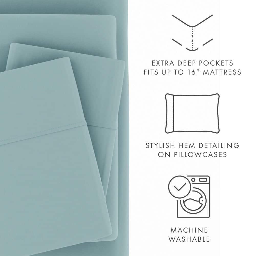 Noble Linens 4 Piece Solid Microfiber Bed Sheet Set, Ocean, King