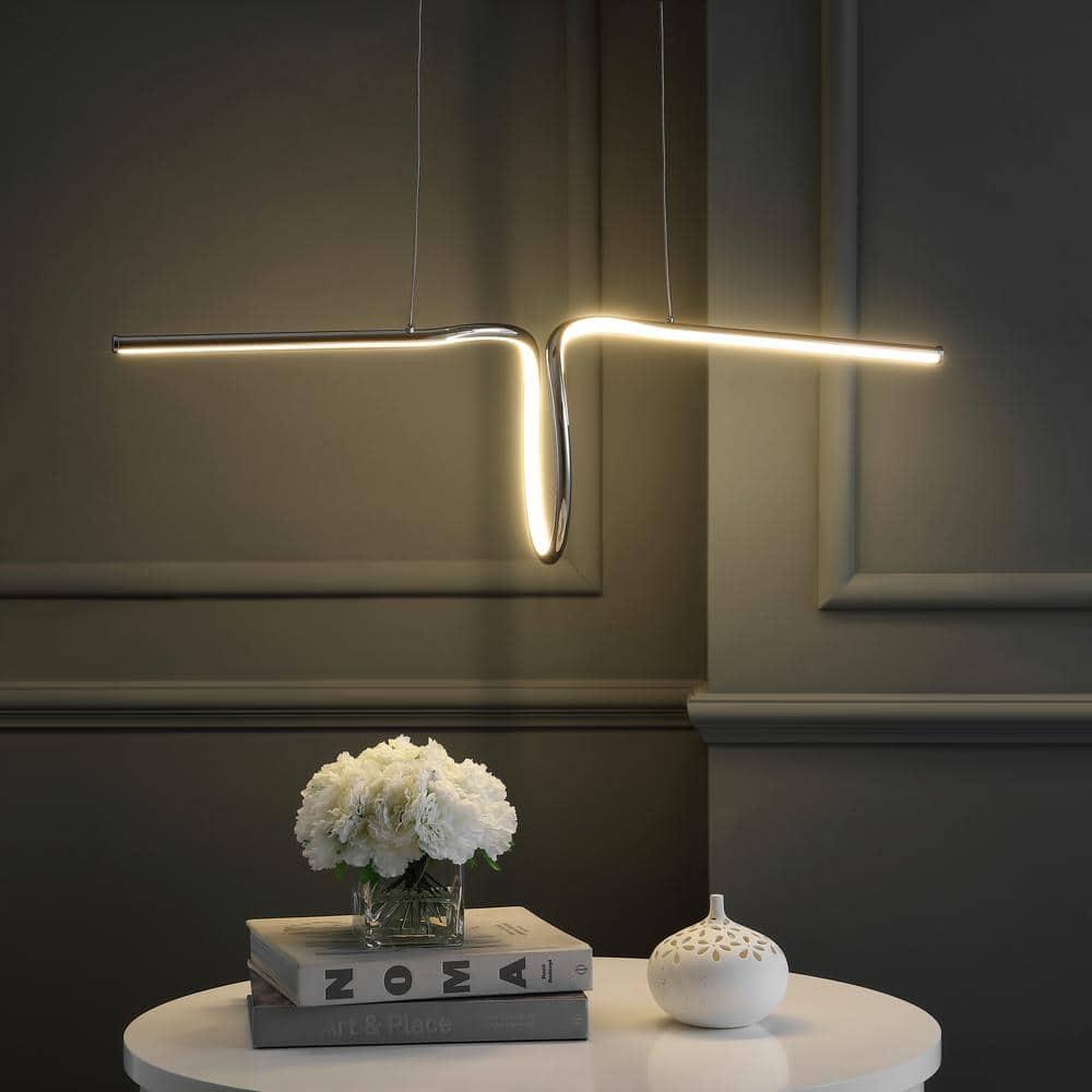 JONATHAN Y Ali 34.5" Dimmable Adjustable Integrated LED Metal Linear Pendant, Chrome