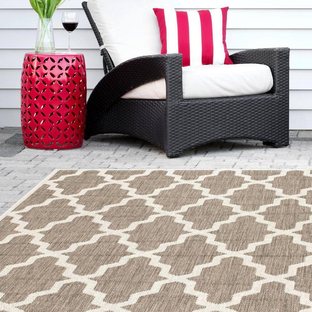Nuloom Gina Trellis 4x6 Indoor/Outdoor Area Rug for Living Room Patio Deck Front Porch Kitchen, Taupe/Ivory